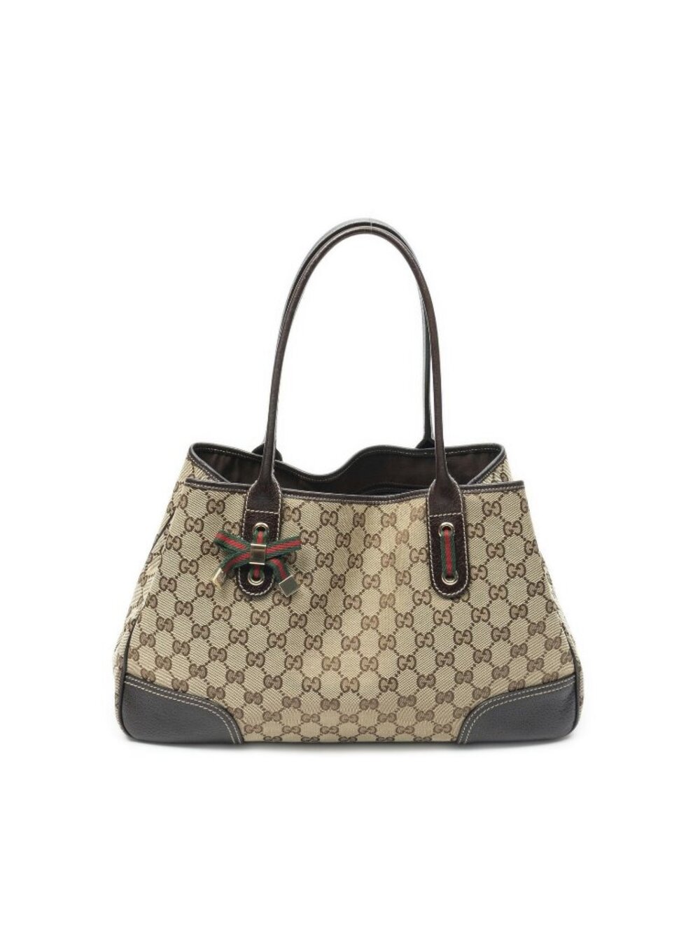 Gucci Medium Princy Tote Bag Dark Brown Beige GG Canvas